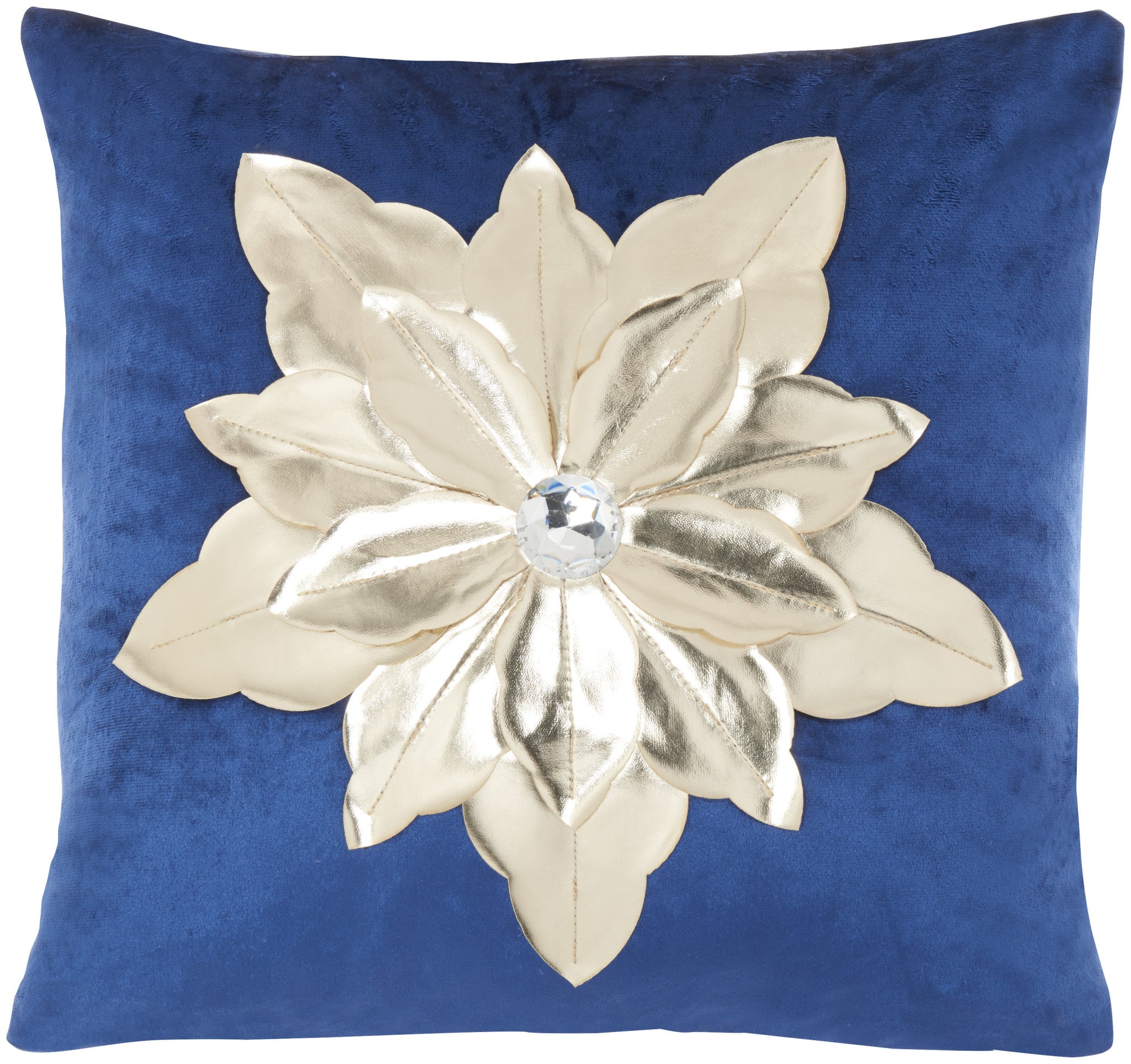 16" X 16" Navy And Gold Zippered Handmade 100% Cotton Christmas Throw Pillow