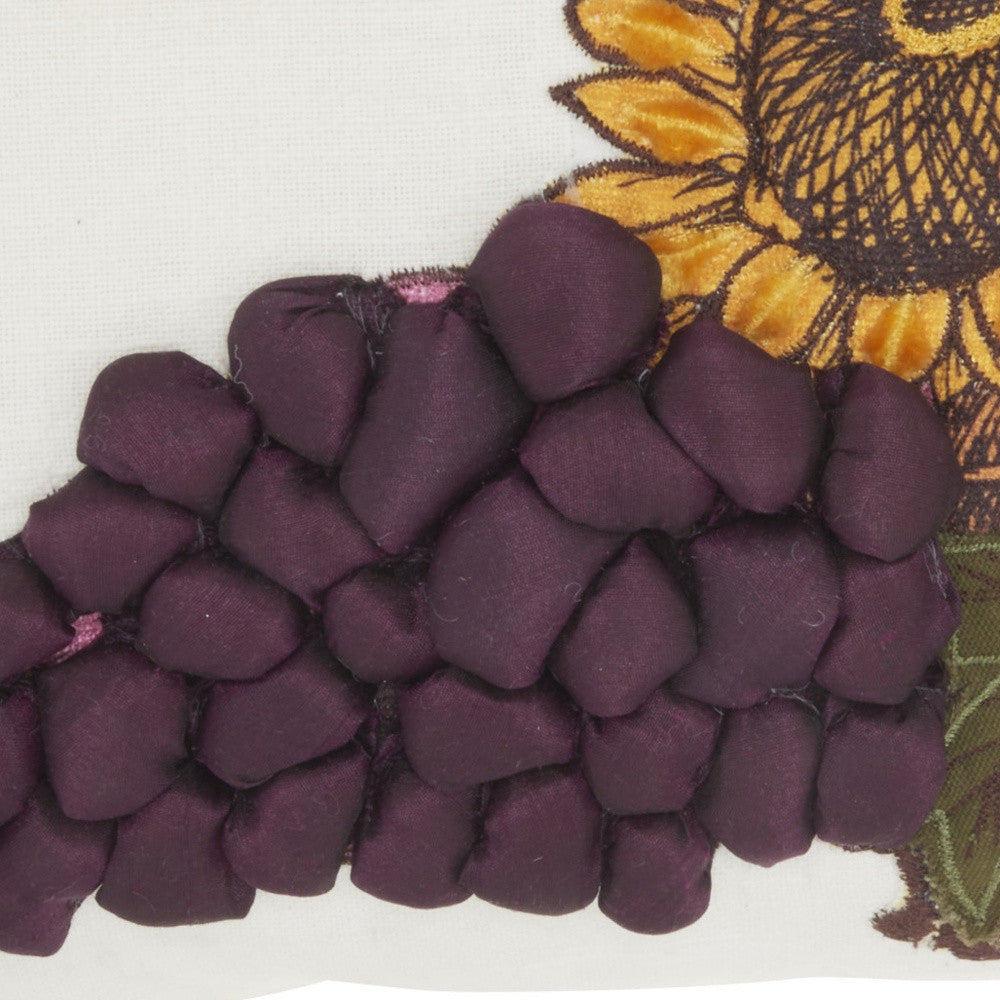 12" X 20" Cream Yellow Green And Purple Autumn Sunflower Pillow