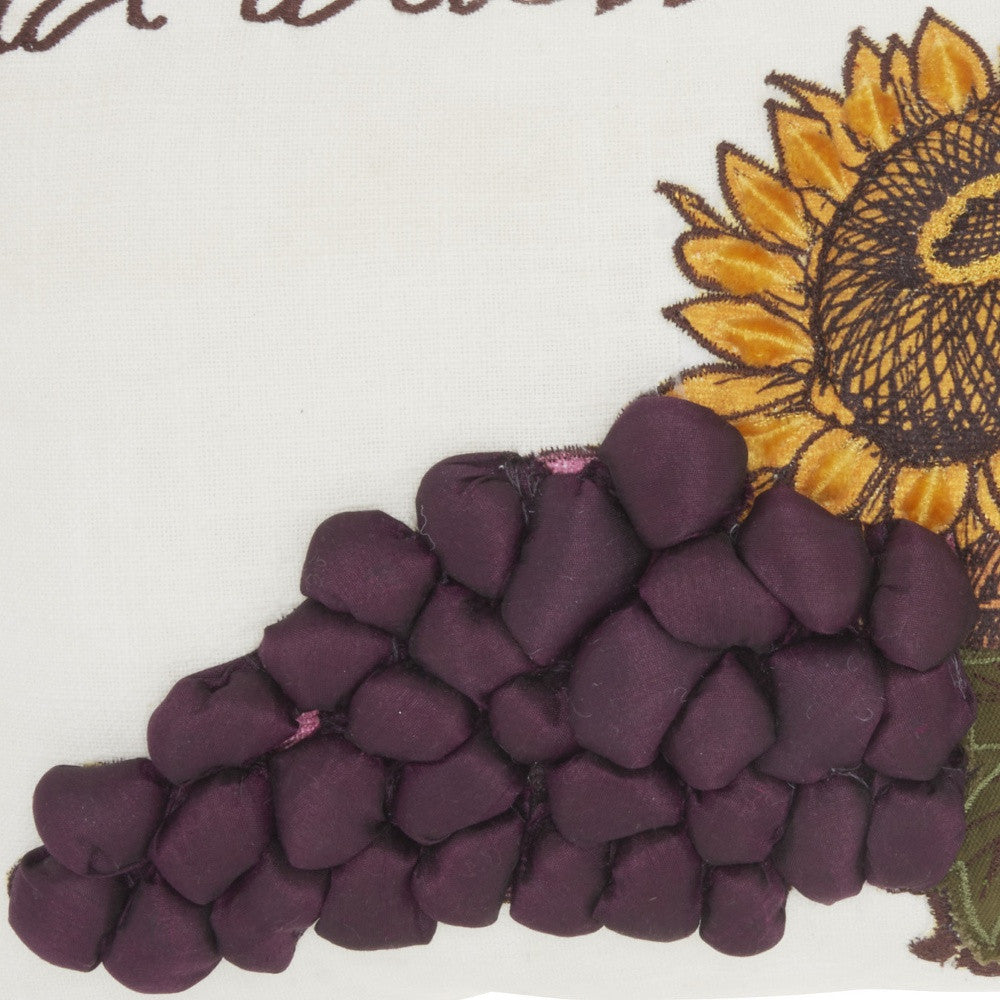 12" X 20" Cream Yellow Green And Purple Autumn Sunflower Pillow