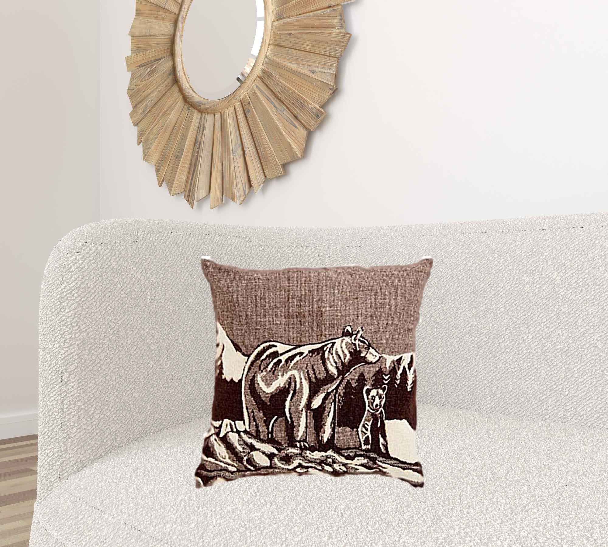 20" X 20" Brown And White Bear Zippered Acrylic Throw Pillow Cover