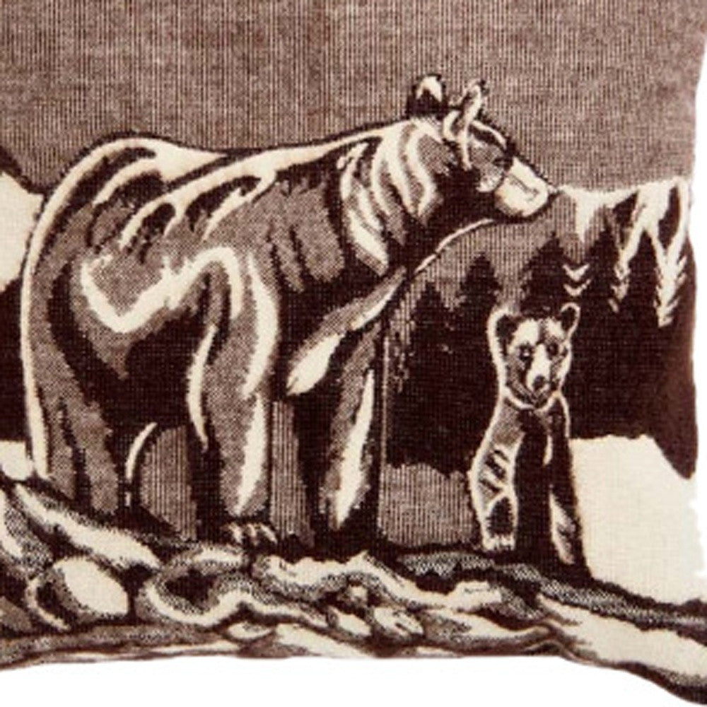 20" X 20" Brown And White Bear Zippered Acrylic Throw Pillow Cover