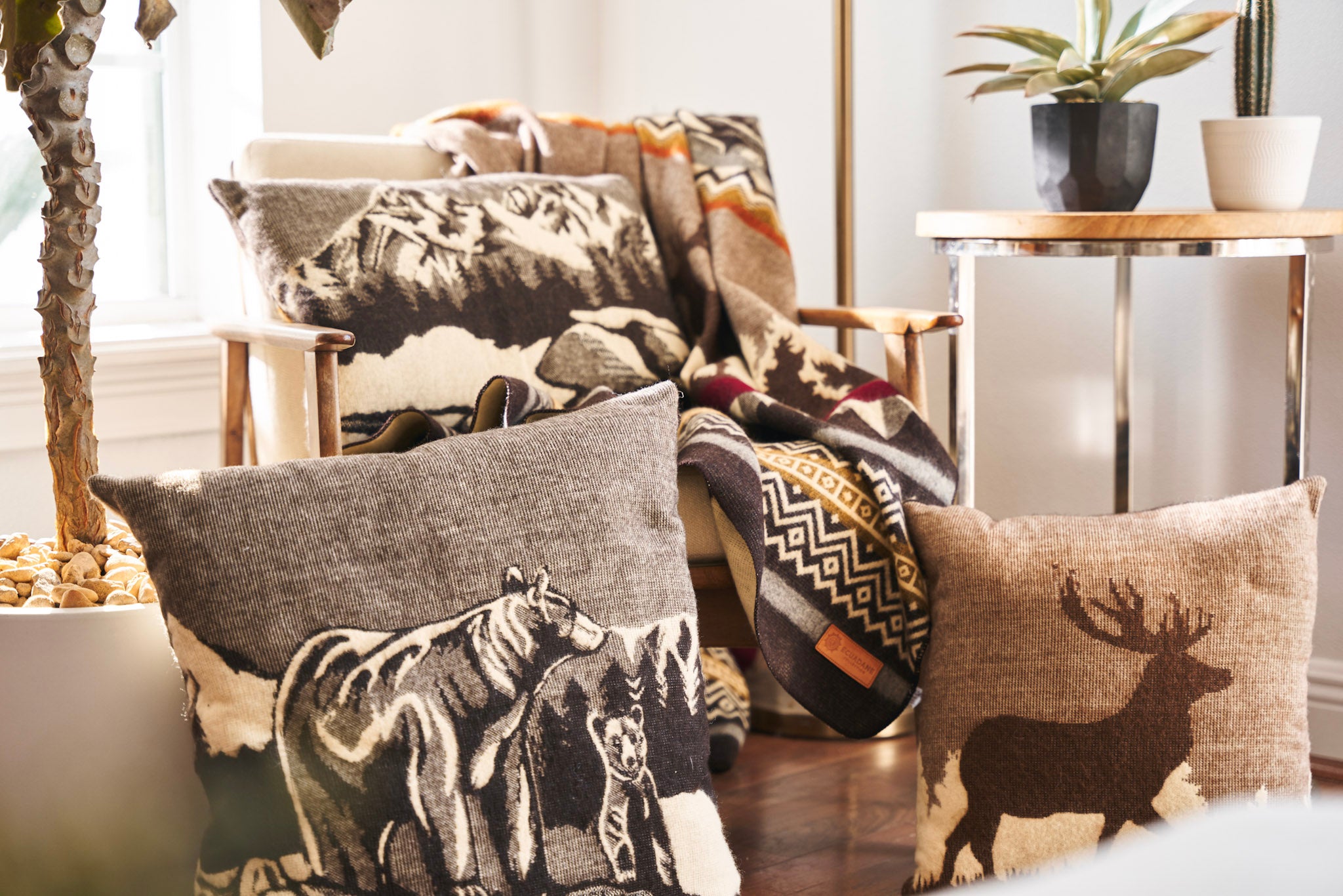 20" X 20" Brown And White Bear Zippered Acrylic Throw Pillow Cover