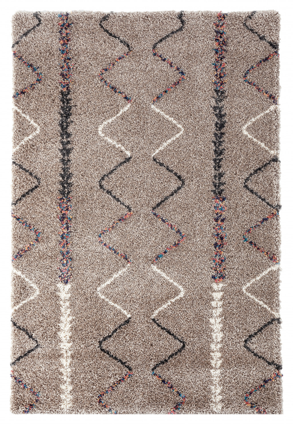 8' x 12' Beige and Brown Moroccan Geo Stain Resistant Area Rug