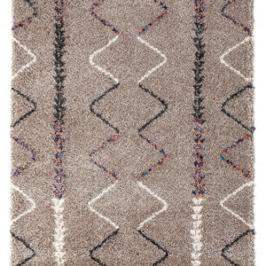 8' x 12' Beige and Brown Moroccan Geo Stain Resistant Area Rug