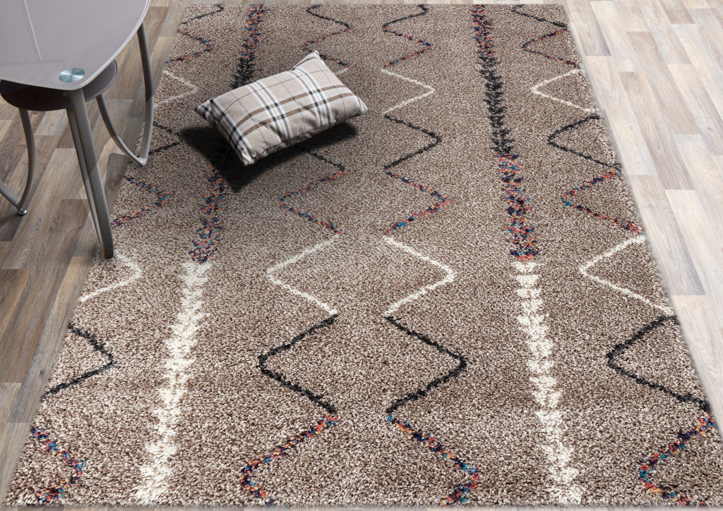 8' x 12' Beige and Brown Moroccan Geo Stain Resistant Area Rug