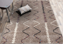 8' x 12' Beige and Brown Moroccan Geo Stain Resistant Area Rug