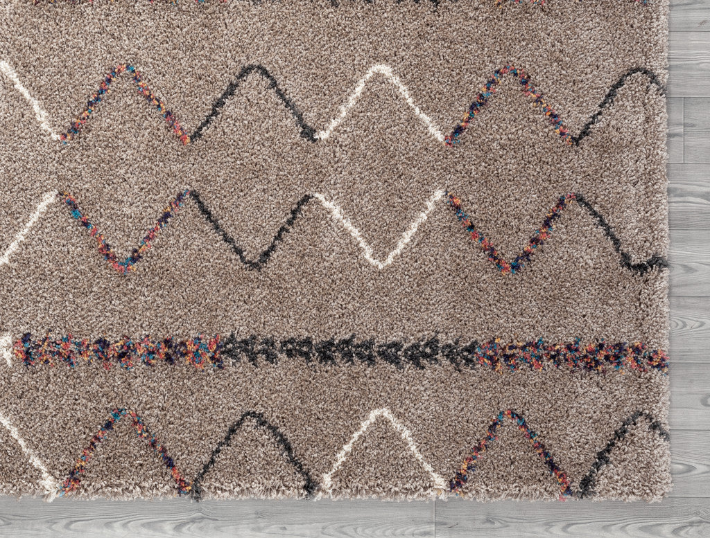 8' x 12' Beige and Brown Moroccan Geo Stain Resistant Area Rug