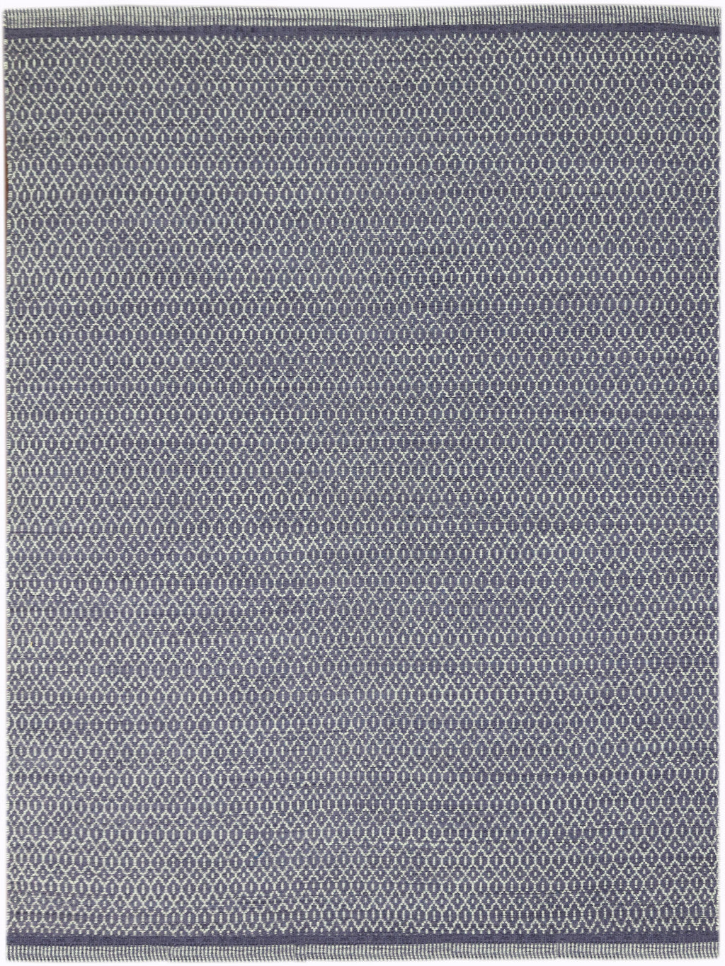 8' X 10' Blue And White Wool Geometric Flatweave Area Rug