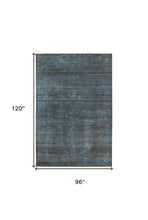 8' X 10' Dark Gray And Blue New Zealand Lambs Wool Damask Hand Knotted Area Rug With Fringe