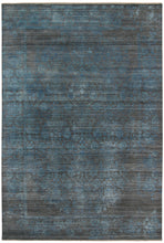 8' X 10' Dark Gray And Blue New Zealand Lambs Wool Damask Hand Knotted Area Rug With Fringe