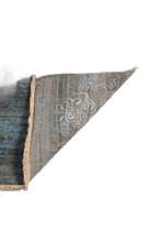 8' X 10' Dark Gray And Blue New Zealand Lambs Wool Damask Hand Knotted Area Rug With Fringe