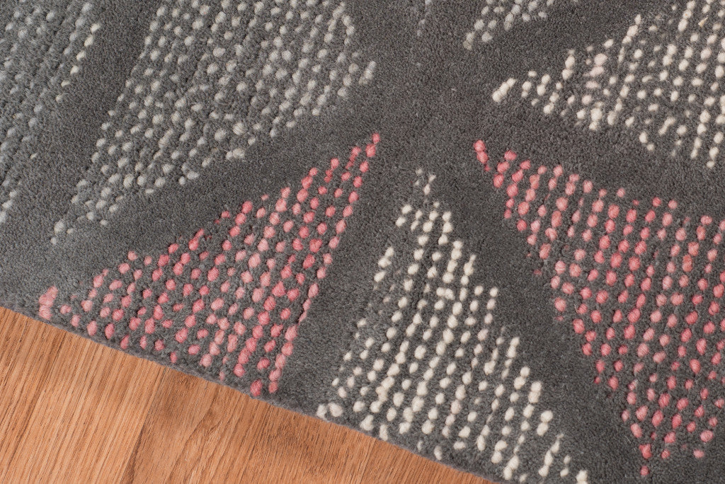 8' X 11' Pink And Gray New Zealand Lambs Wool Geometric Tufted Area Rug