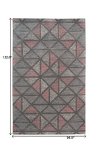 8' X 11' Pink And Gray New Zealand Lambs Wool Geometric Tufted Area Rug