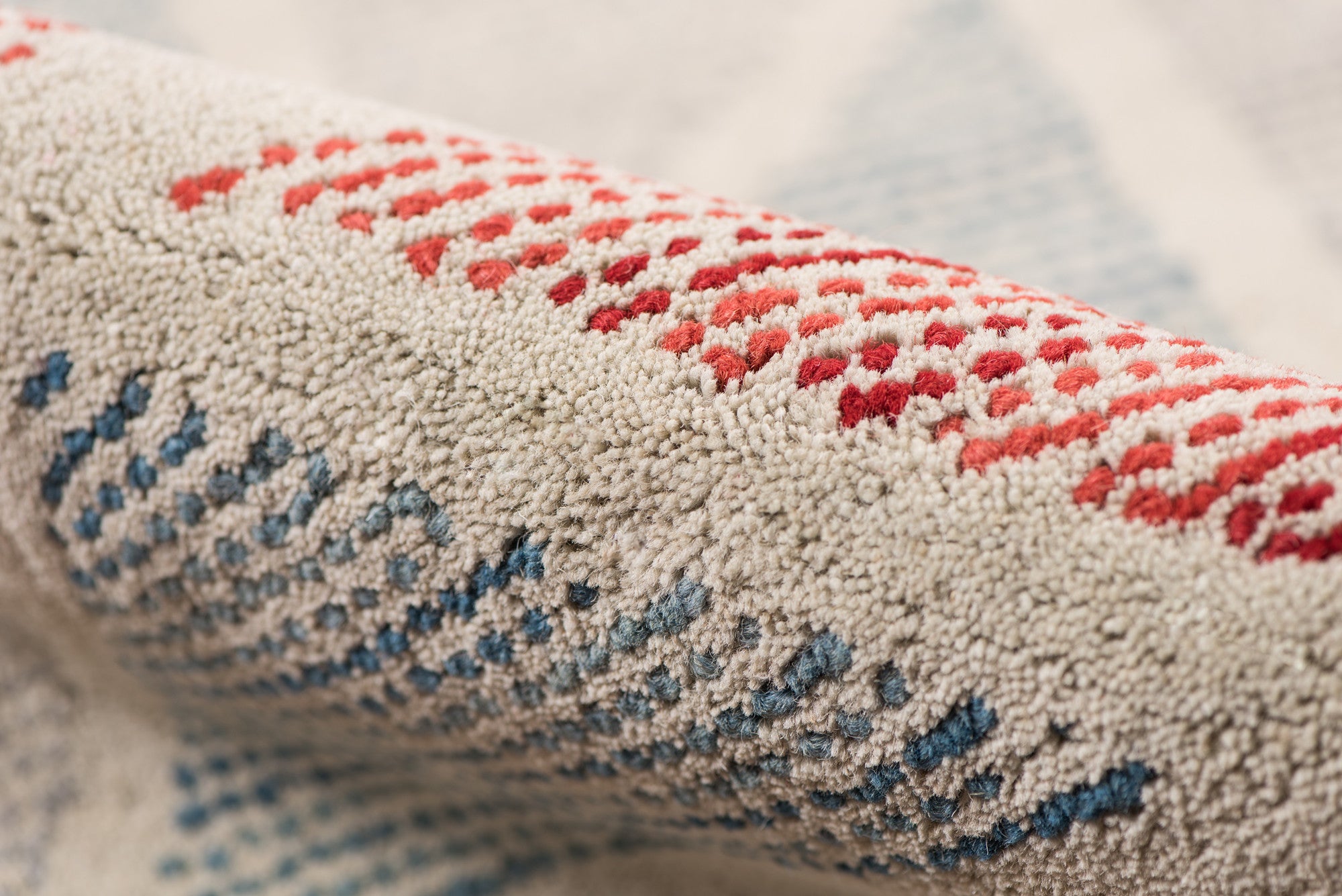 8' X 11' Orange And Blue New Zealand Lambs Wool Geometric Tufted Area Rug