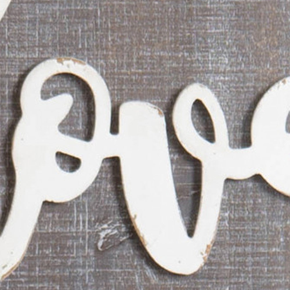 16" Gray And White Rustic Love Wall Decor