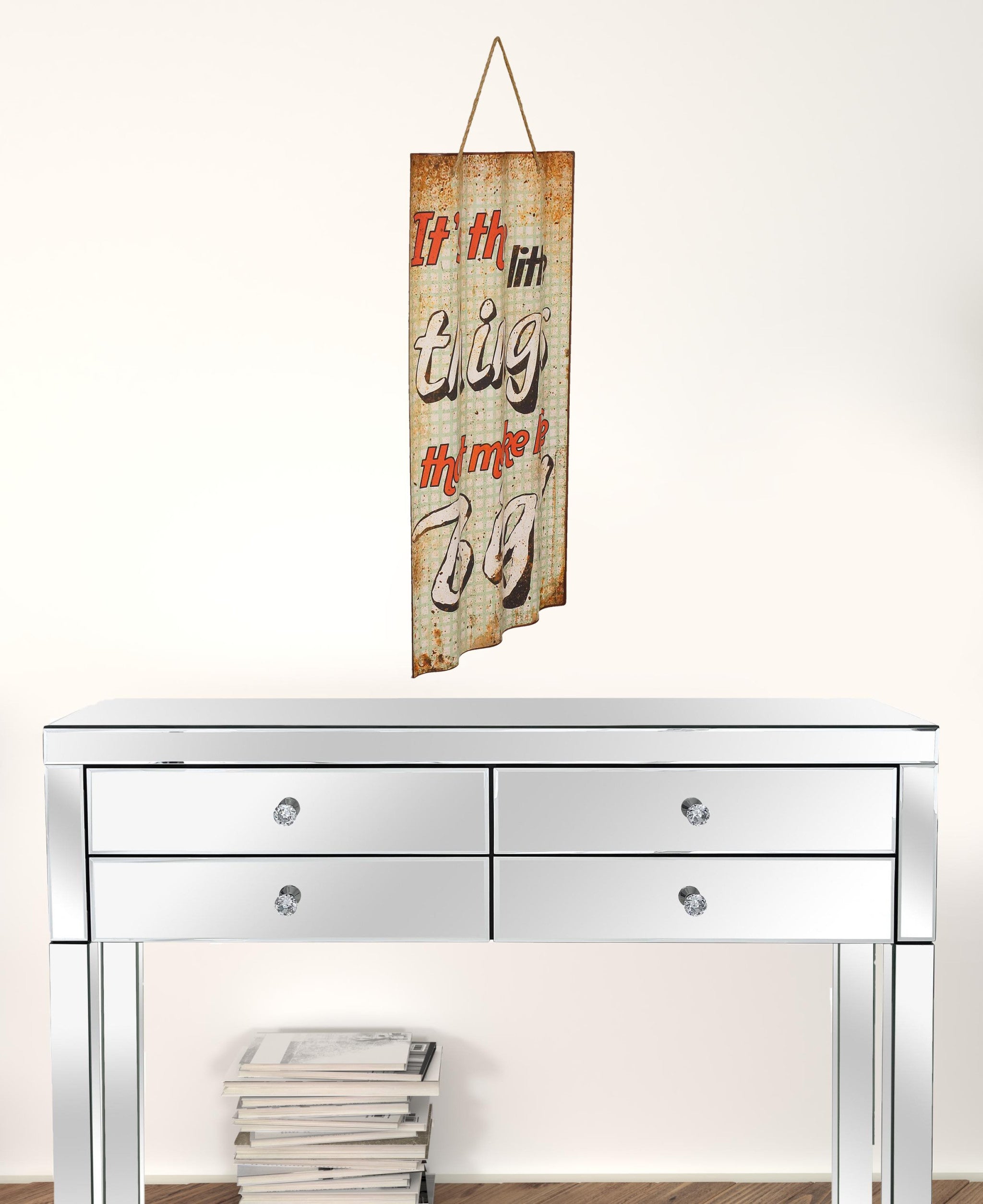 32" Distressed Metal and Rope Little Things Hanging Wall Decor