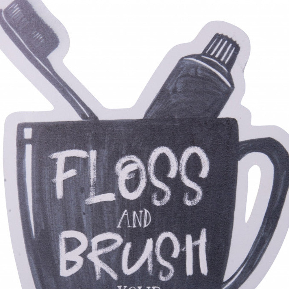 Black and White Metal Floss And Brush Your Teeth Bathroom Wall Decor