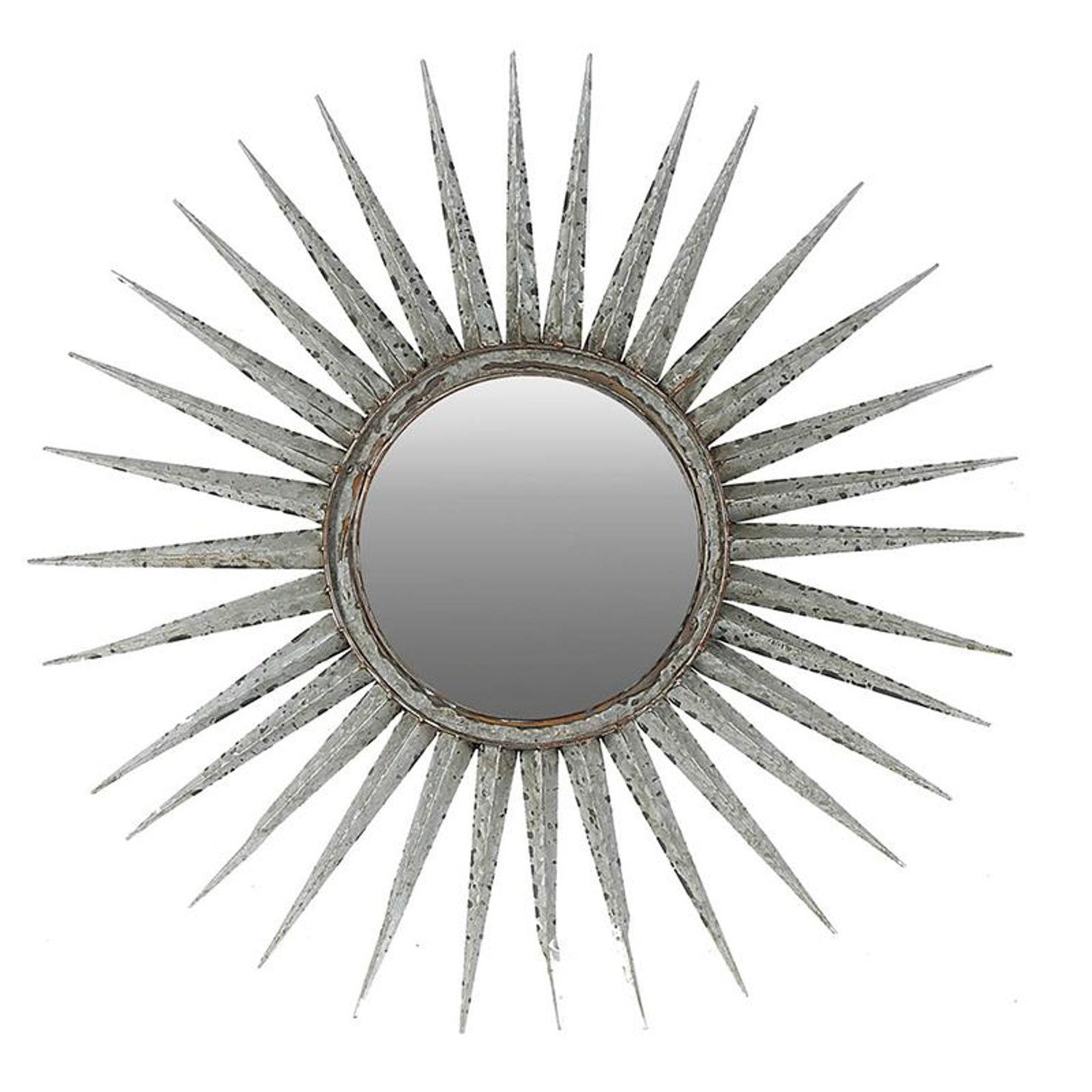 Antiqued Silver Gray Sunburst Wall Mounted Accent Mirror 30"