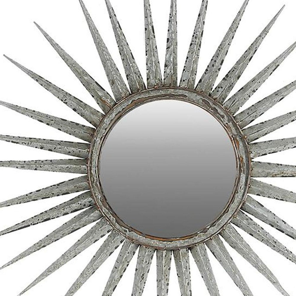 Antiqued Silver Gray Sunburst Wall Mounted Accent Mirror 30"