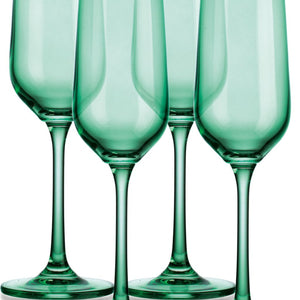 Set of Four Translucent Pale Green Champagne Flutes