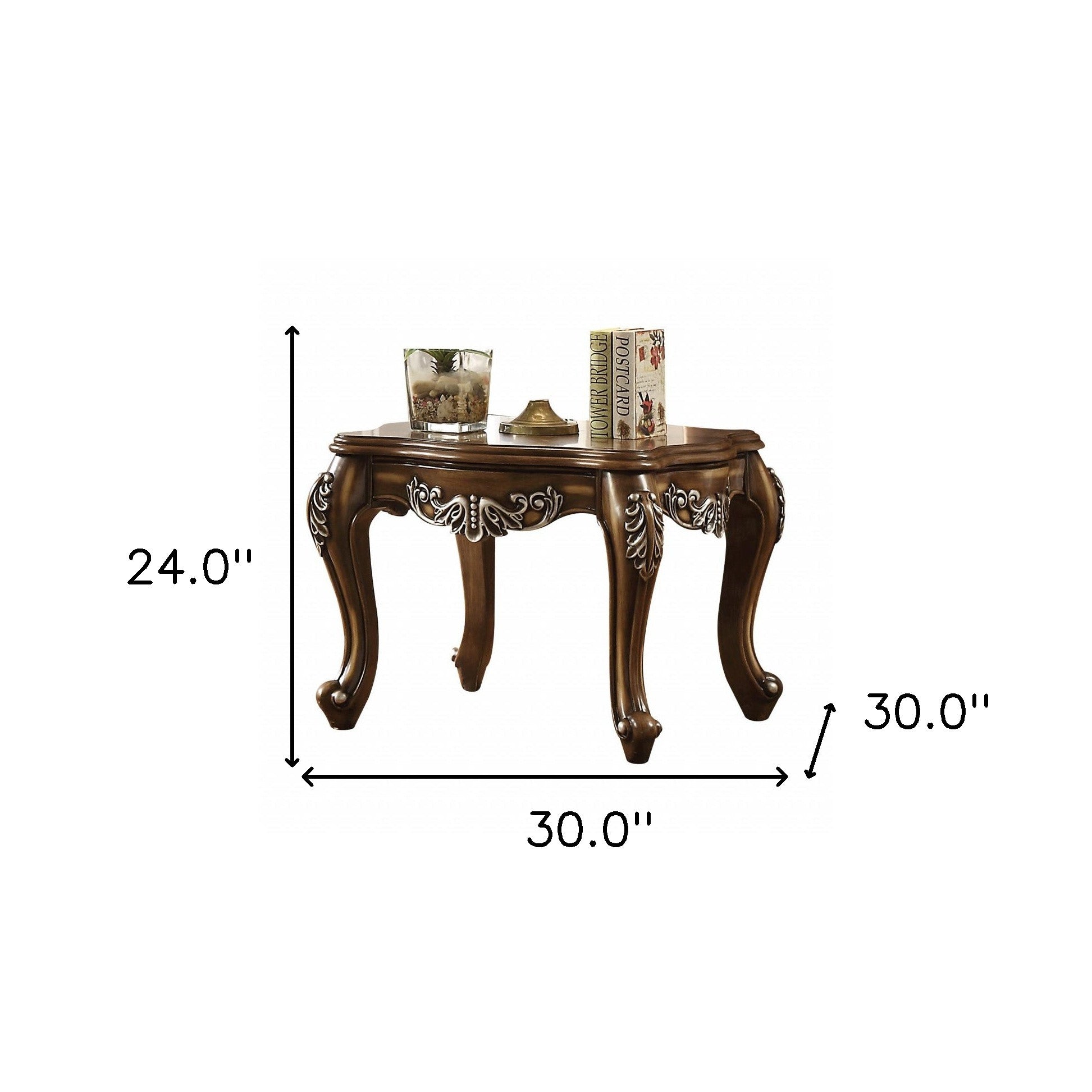 Antiqued Oak Wood Scallop Square End Table 24"