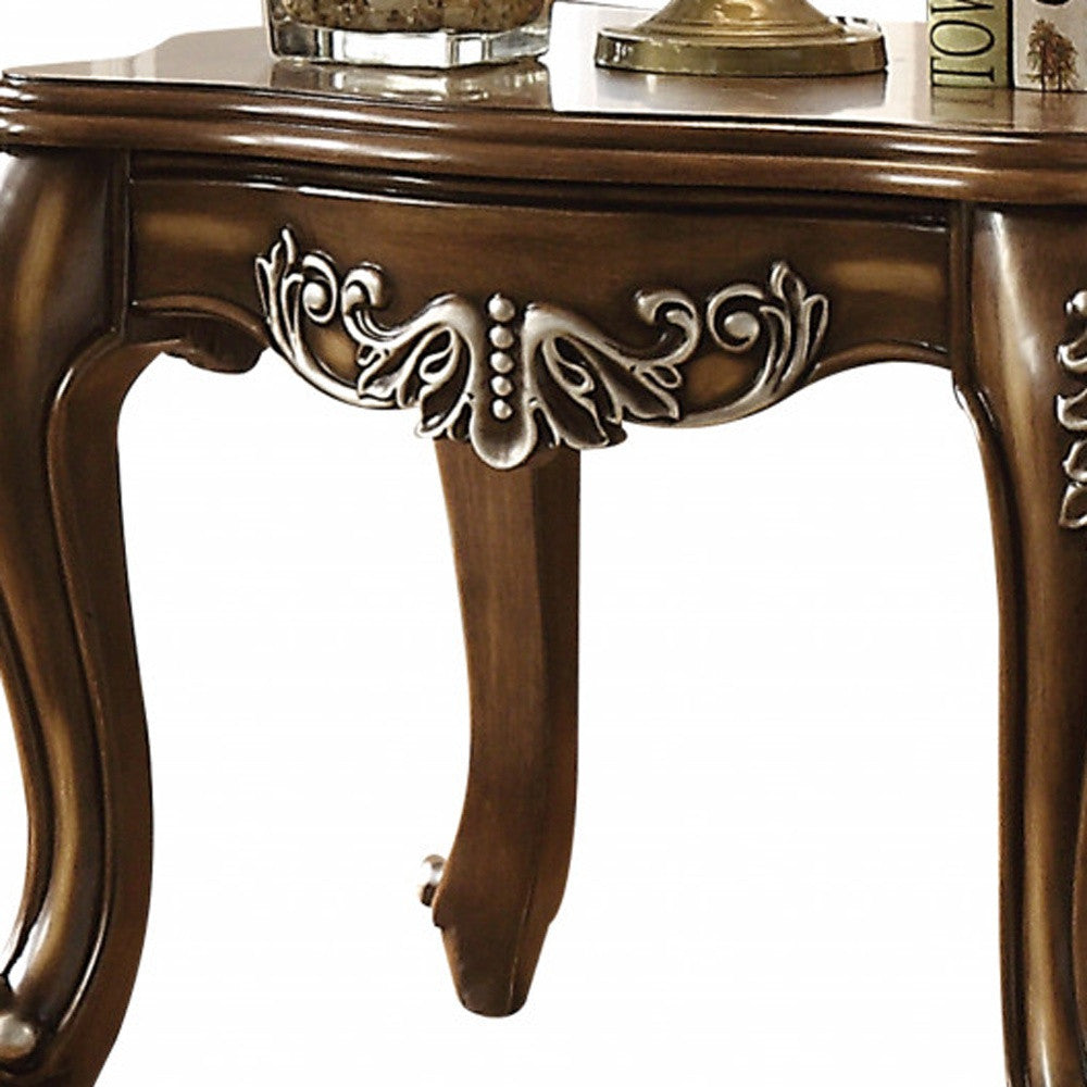 Antiqued Oak Wood Scallop Square End Table 24"