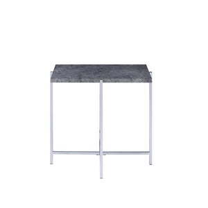 24" Chrome And Faux Marble Manufactured Wood And Metal Rectangular End Table