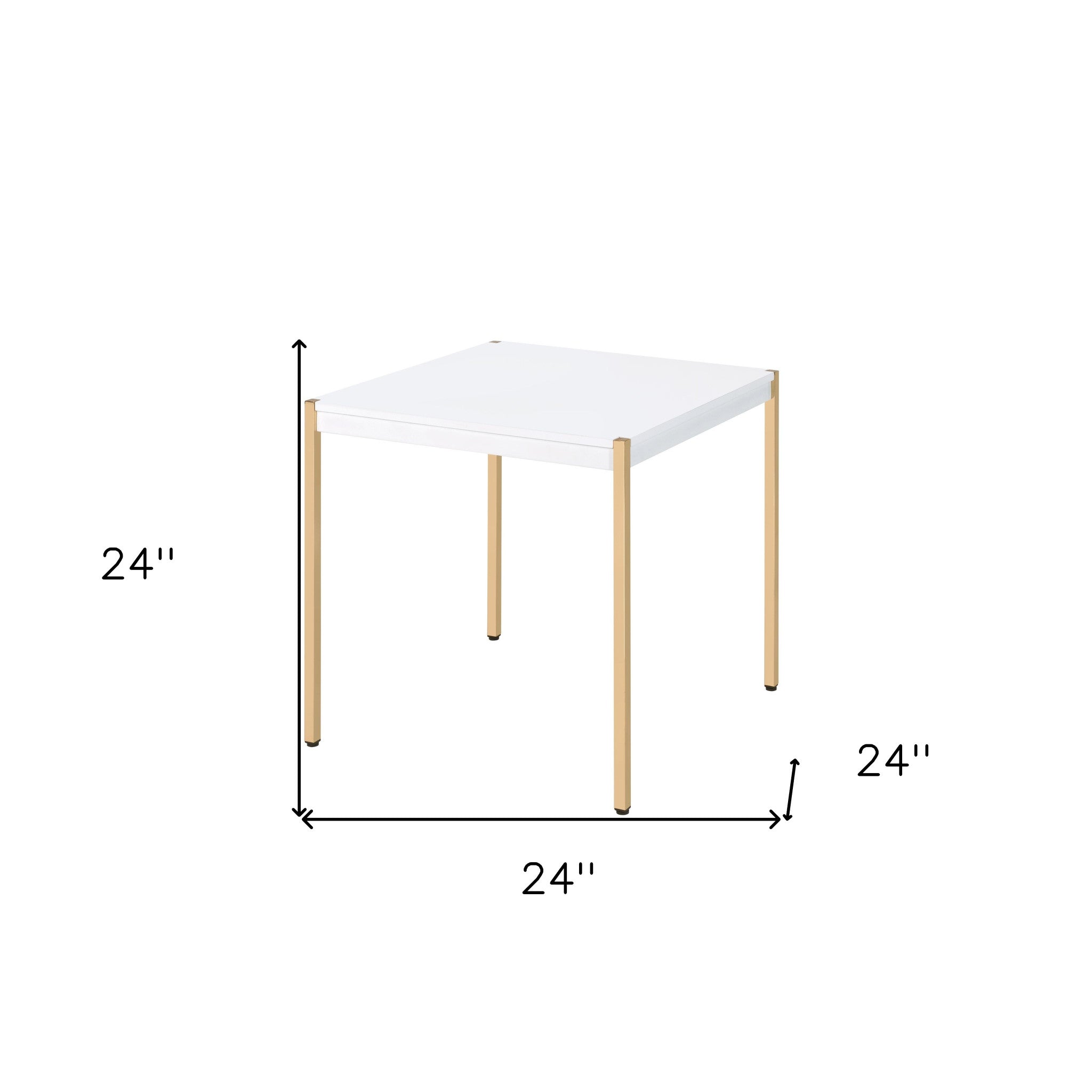 Mesa auxiliar cuadrada de madera fabricada en oro y blanco de 24"