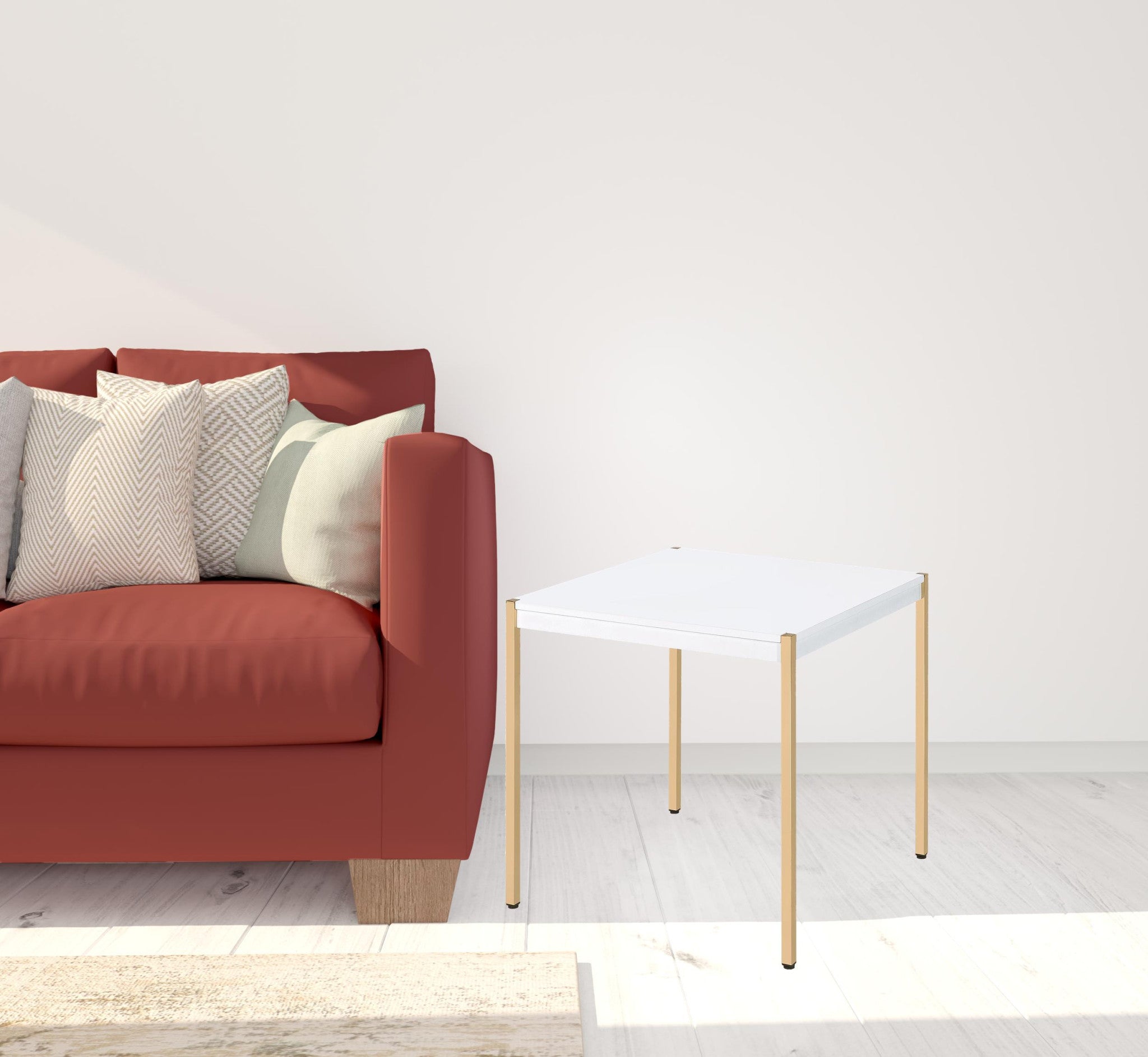 Mesa auxiliar cuadrada de madera fabricada en oro y blanco de 24"