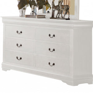 57" White Solid Wood Six Drawer Double Dresser