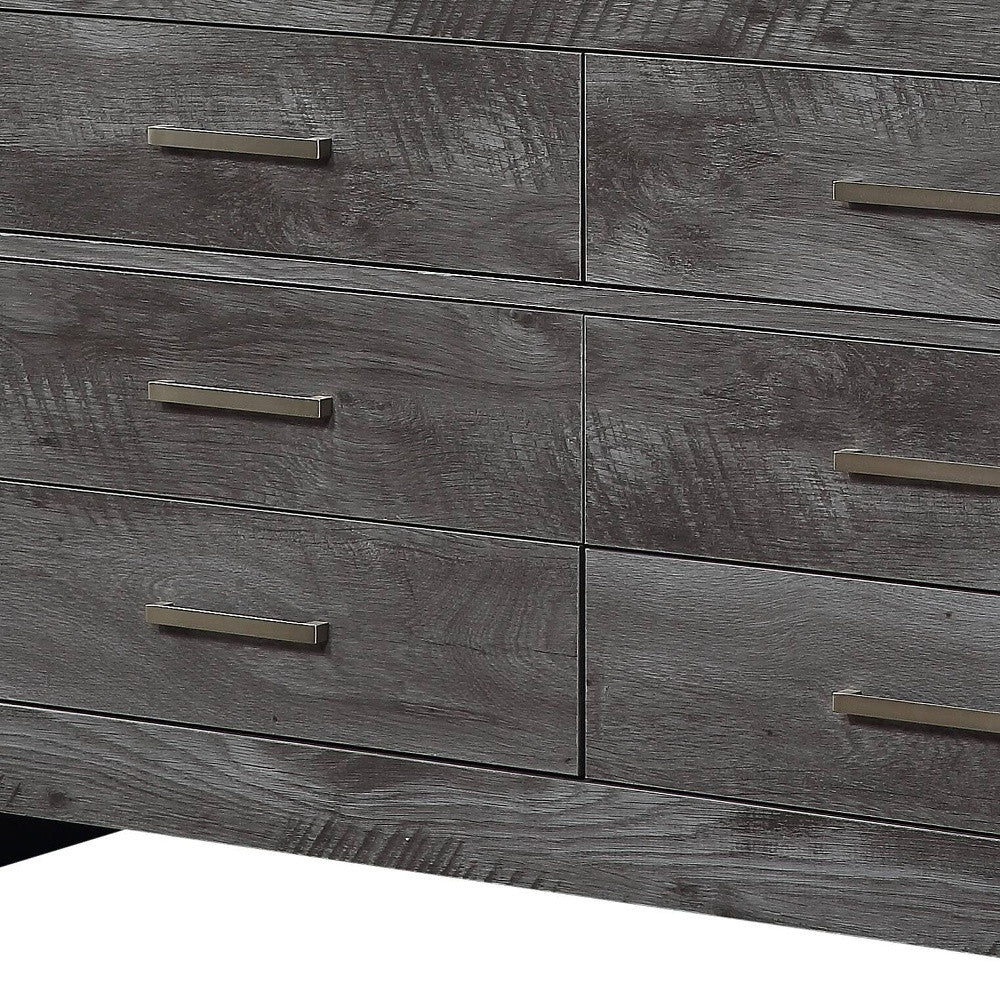 57" Gray Oak Solid Wood Six Drawer Double Dresser