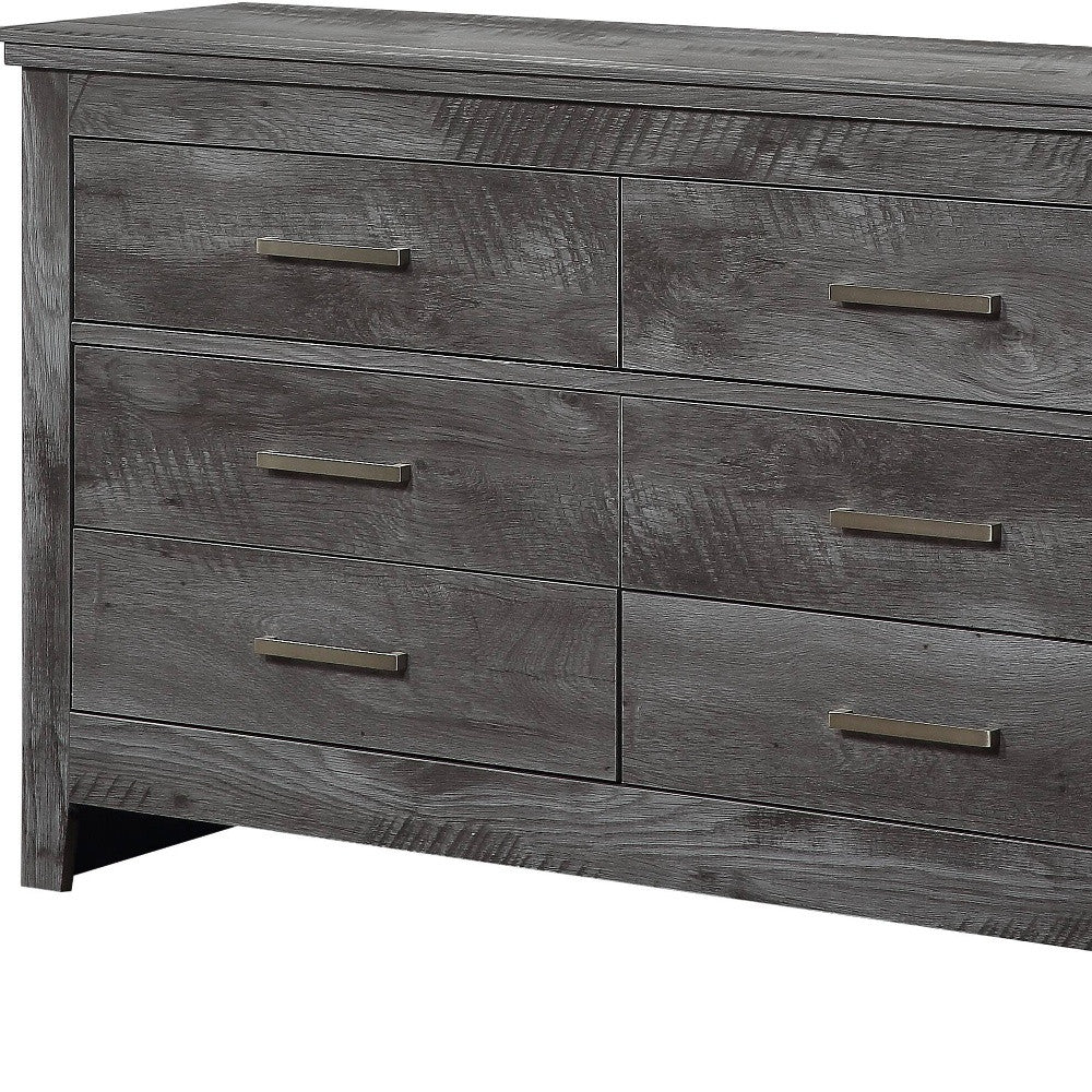 57" Gray Oak Solid Wood Six Drawer Double Dresser