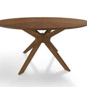Walnut Round Sunburst Veneer Top Dining Table 47"