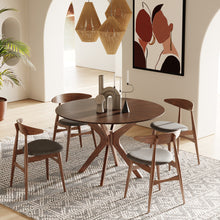 Walnut Round Sunburst Veneer Top Dining Table 47