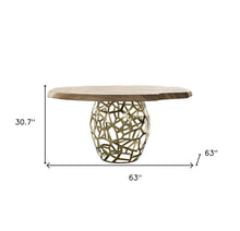 Acacia Live Edge Golden Brass Geometric Base Round Dining Table 63