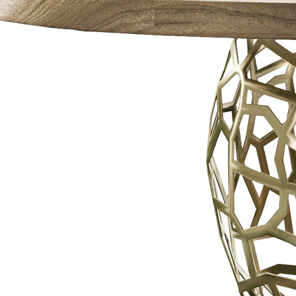 Acacia Live Edge Golden Brass Geometric Base Round Dining Table 63"