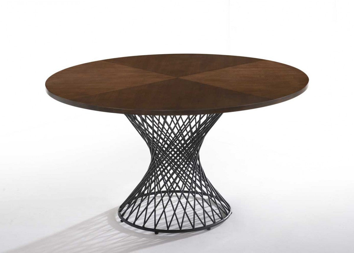 Walnut And Black Wood and Metal Hourglass Base Dining Table 54"