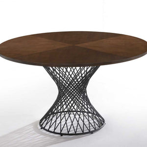 Walnut And Black Wood and Metal Hourglass Base Dining Table 54"