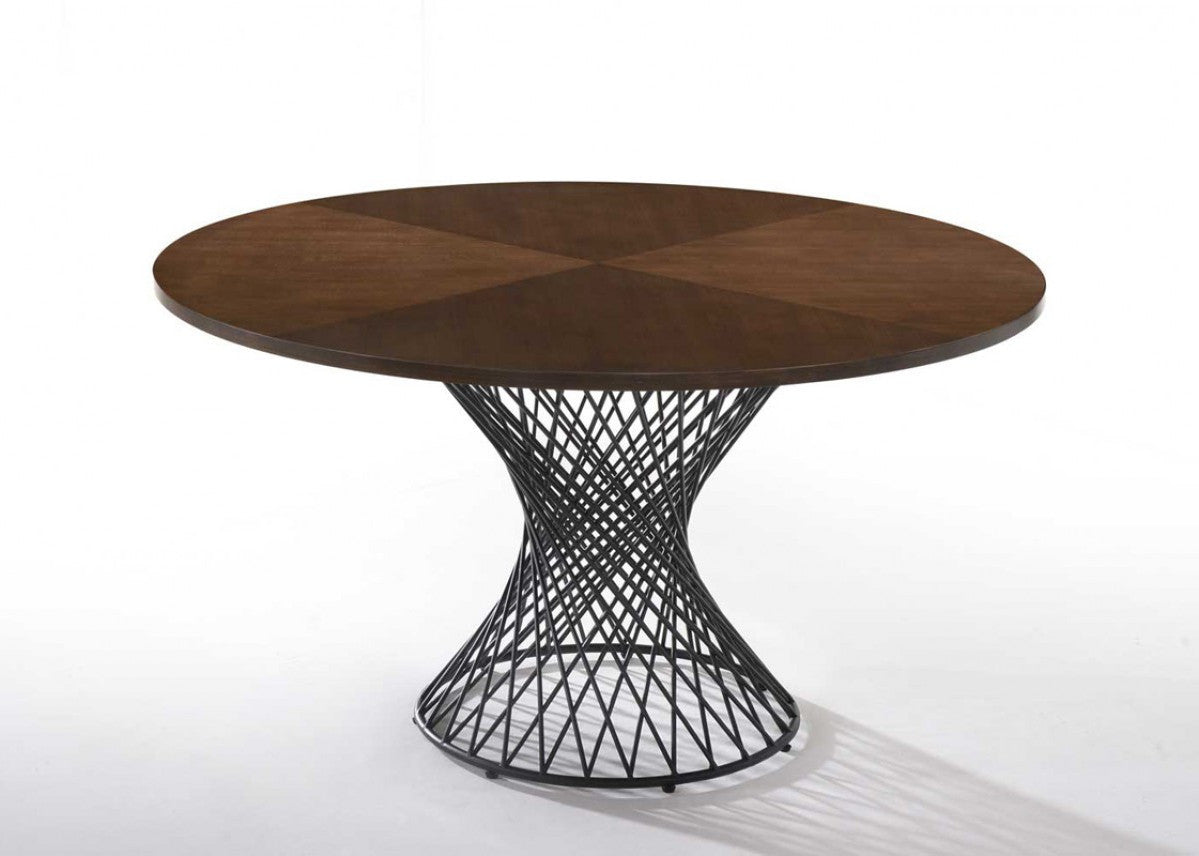 Walnut And Black Wood and Metal Hourglass Base Dining Table 54"