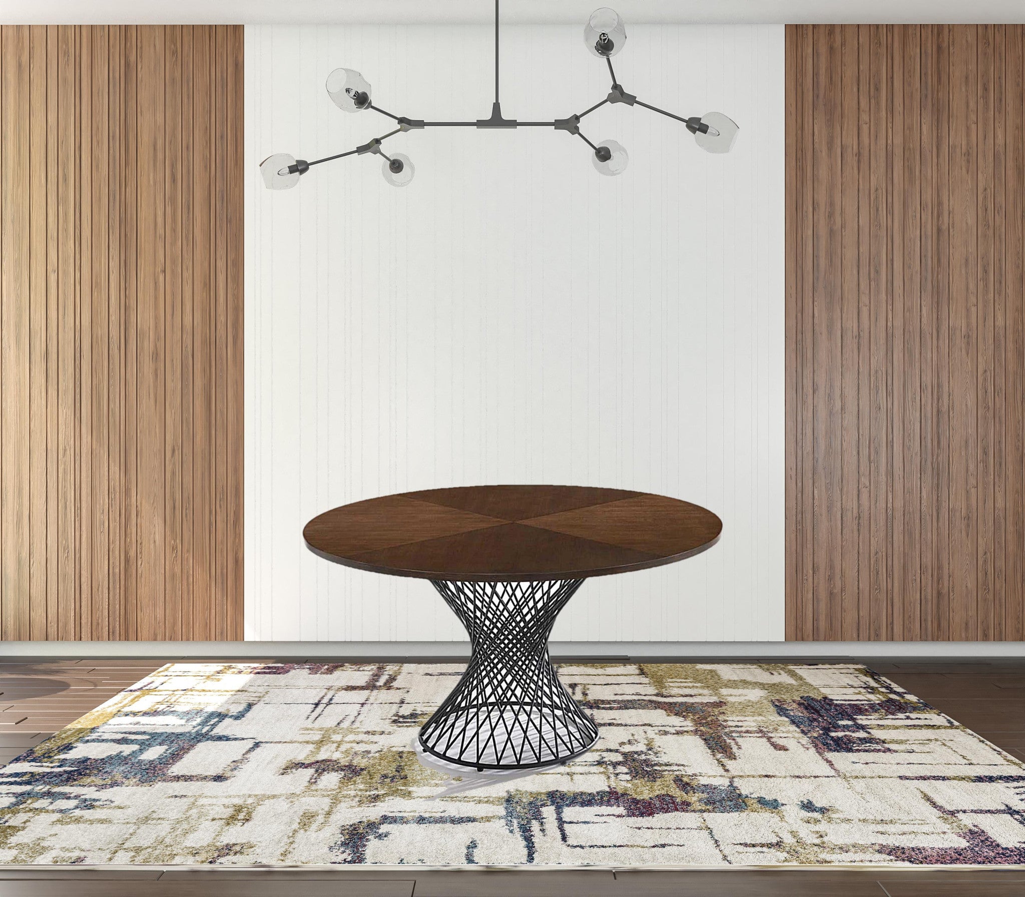 Walnut And Black Wood and Metal Hourglass Base Dining Table 54"