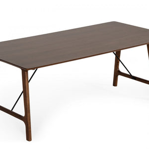 79" Walnut Rectangular Solid Manufactured Wood And Solid Wood Dining Table