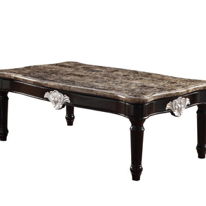 56" Black And Brown Faux Marble Rectangular Coffee Table
