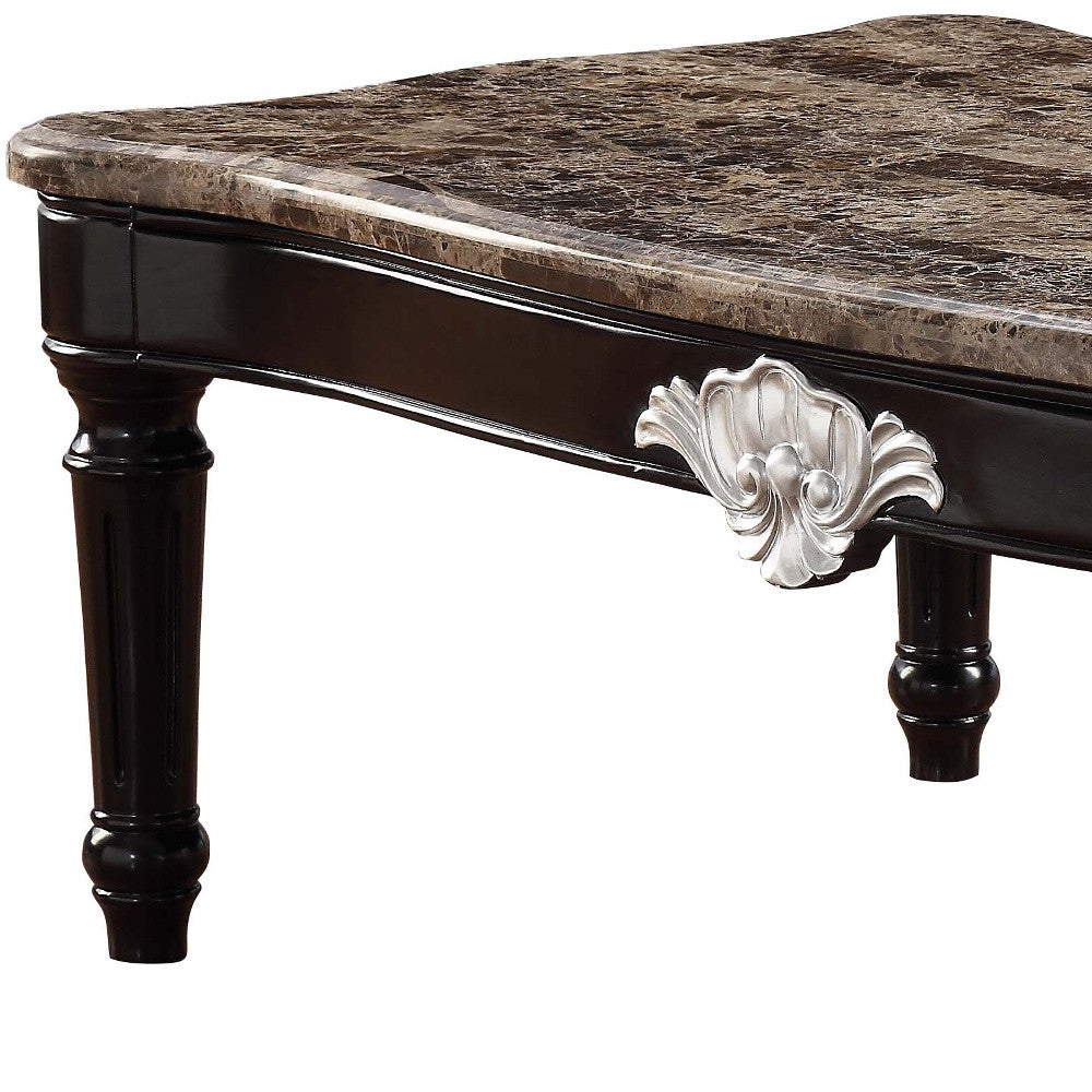 56" Black And Brown Faux Marble Rectangular Coffee Table