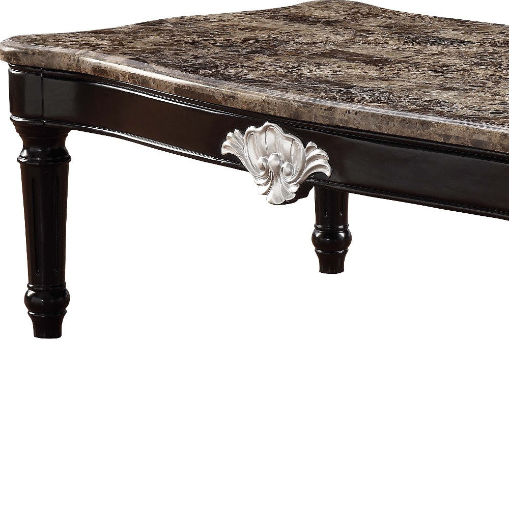 56" Black And Brown Faux Marble Rectangular Coffee Table