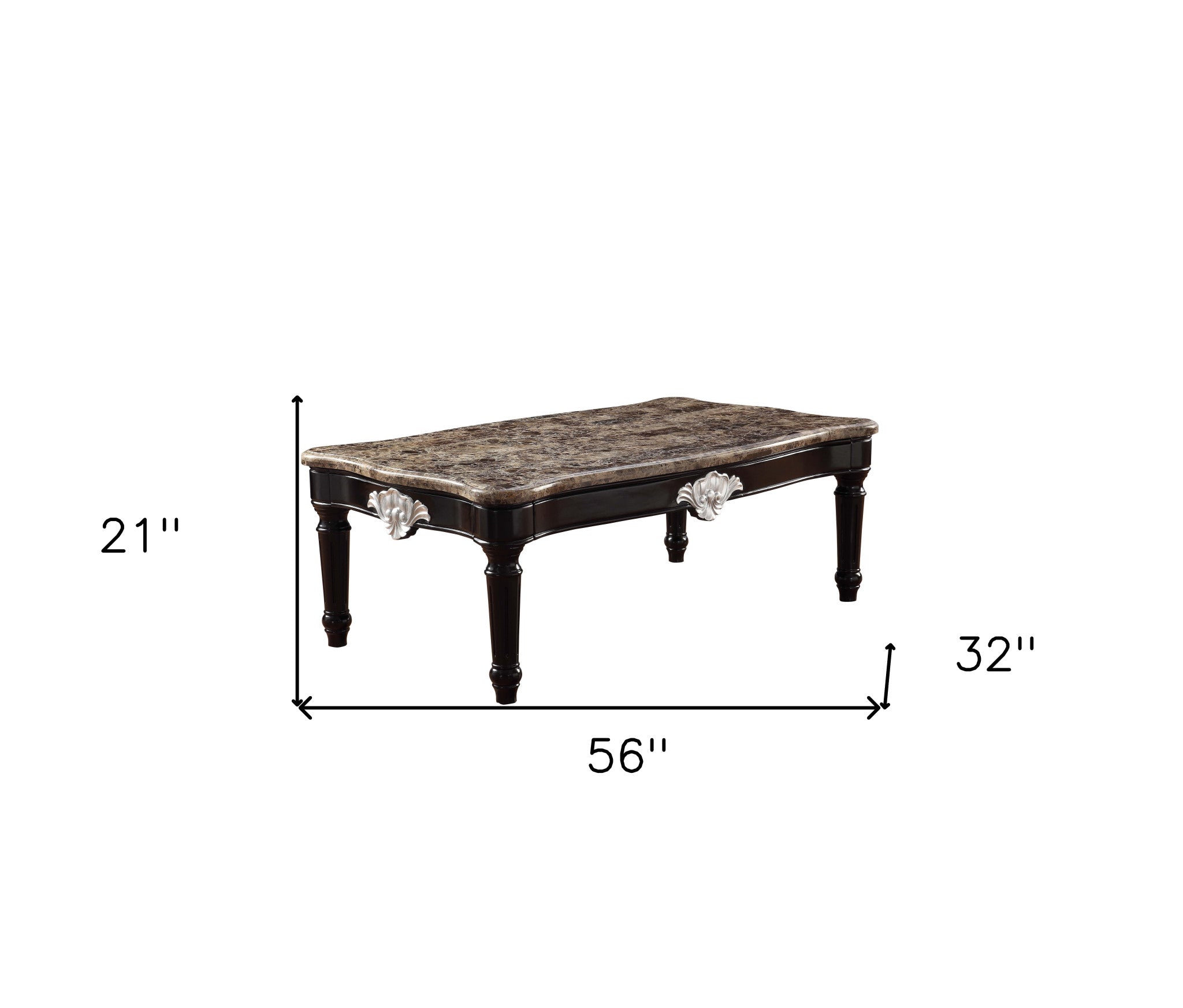 56" Black And Brown Faux Marble Rectangular Coffee Table