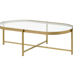 54" Gold And Clear Glass Oval Coffee Table