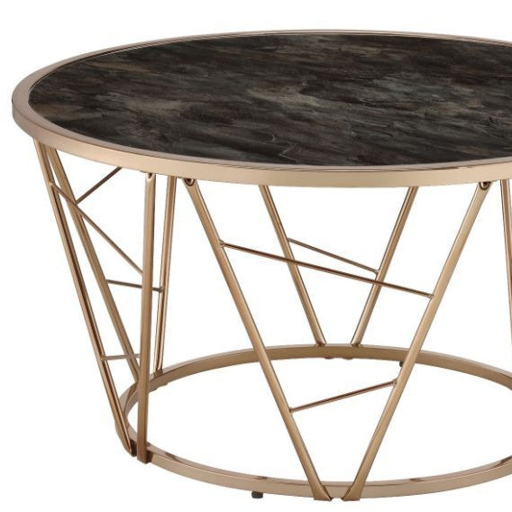 Gold Steel And Faux Black Marble Round Top Coffee Table 33"