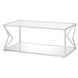 43" Chrome And Clear Glass Rectangular Coffee Table With Shelf