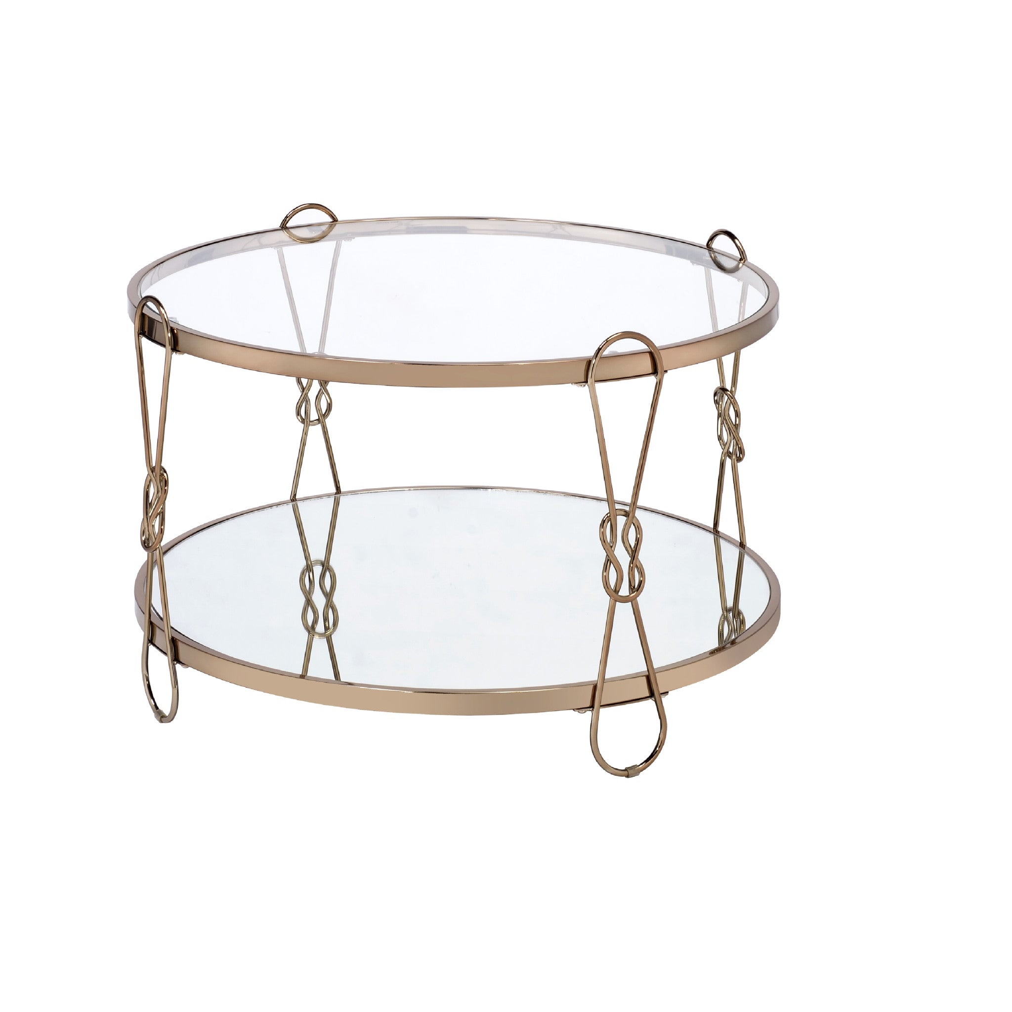 Mesa de centro redonda con espejo de 32 "champán y plata con espejo con estante