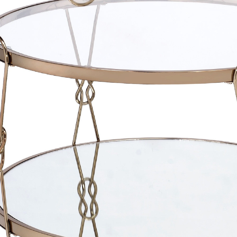 Mesa de centro redonda con espejo de 32 "champán y plata con espejo con estante